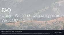 Screenshot of Ubigi's website on Oct 16, 2026 showing the "10% Off Your First Ubigi Data Plan" offer