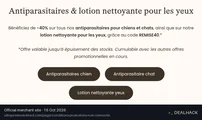 Screenshot of Ultra Premium Direct's website on Oct 16, 2026 showing the "40% Off Antiparasitics and Eye Lotion" offer