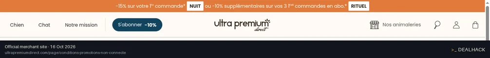 Screenshot of Ultra Premium Direct's website on Oct 16, 2026 showing the "10% Extra Off First 3 Subscription Orders" offer