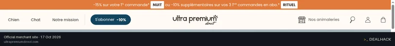 Screenshot of Ultra Premium Direct's website on Oct 17, 2026 showing the "15% Off First Order" offer