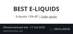 Screenshot of VapeSourcing's website on Oct 17, 2026 showing the "Save 15% on E-Liquids at VapeSourcing" offer