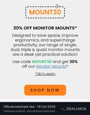 Screenshot of VonHaus's website on Oct 18, 2026 showing the "30% Off Selected Monitor Mounts" offer