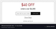 Screenshot of WatchMaxx's website on Oct 17, 2026 showing the "Save $40 on Orders Over $4,000" offer