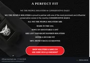 Screenshot of We The People Holsters's website on Oct 17, 2026 showing the "Save $10 With the Conservative Daily Partner Offer" offer