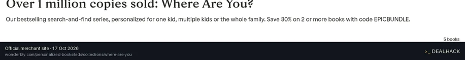 Screenshot of Wonderbly's website on Oct 17, 2026 showing the "30% Off Where Are You? Series Bundle" offer