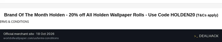 Screenshot of World of Wallpaper's website on Oct 18, 2026 showing the "20% Off Holden Decor Wallpaper Rolls" offer