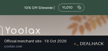 Screenshot of Yoolax's website on Oct 16, 2026 showing the "Save 10% Sitewide at Yoolax" offer