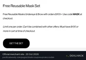 Screenshot of Pacifica Beauty's website on Oct 20, 2026 showing the "Free Reusable Mask Set With $100+ Order" offer