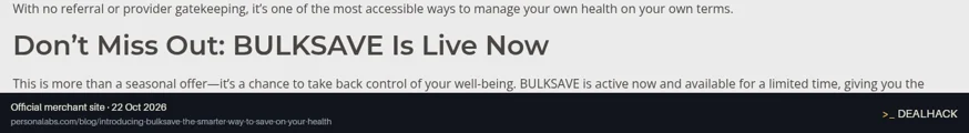 Screenshot of Personalabs's website on Oct 22, 2026 showing the "Save Up to 40% on Bundled Tests" offer