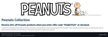 Screenshot of Checks In The Mail's website on Oct 20, 2026 showing the "Save 20% on Peanuts Products" offer