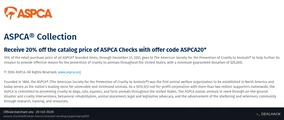 Screenshot of Checks In The Mail's website on Oct 20, 2026 showing the "Save 20% on ASPCA Checks" offer