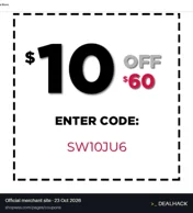 Screenshot of WSS's website on Oct 23, 2026 showing the "Save $10 on Orders of $60+ at WSS" offer