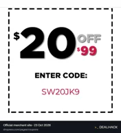 Screenshot of WSS's website on Oct 23, 2026 showing the "Save $20 on Orders of $99+ at WSS" offer