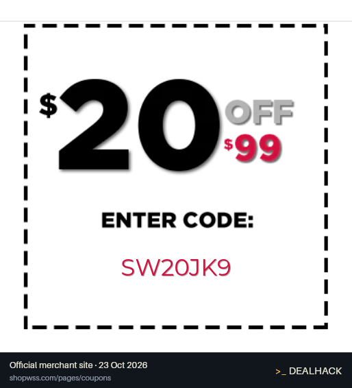 Screenshot of WSS's website on Oct 23, 2026 showing the "Save $20 on Orders of $99+ at WSS" offer