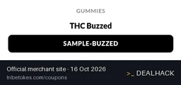 Screenshot of Tribe Tokes's website on Oct 16, 2026 showing the "Free THC Buzzed Sample on $100+ Orders" offer