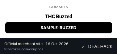 Screenshot of Tribe Tokes's website on Oct 16, 2026 showing the "Free THC Buzzed Sample on $100+ Orders" offer