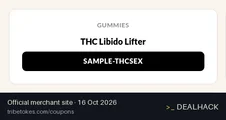 Screenshot of Tribe Tokes's website on Oct 16, 2026 showing the "Free THC Libido Lifter Sample on $100+ Orders" offer