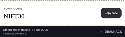 Screenshot of Tribe Tokes's website on Oct 16, 2026 showing the "Save $30 on Orders of $50 or More" offer