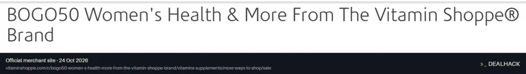 Screenshot of Vitamin Shoppe's website on Oct 24, 2026 showing the "Buy One, Get One 50% Off Select Products" offer