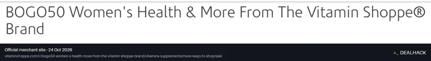 Screenshot of Vitamin Shoppe's website on Oct 24, 2026 showing the "Buy One, Get One 50% Off Select Products" offer