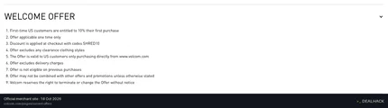 Screenshot of Volcom's website on Oct 18, 2026 showing the "Get 10% Off Your First Order at Volcom" offer
