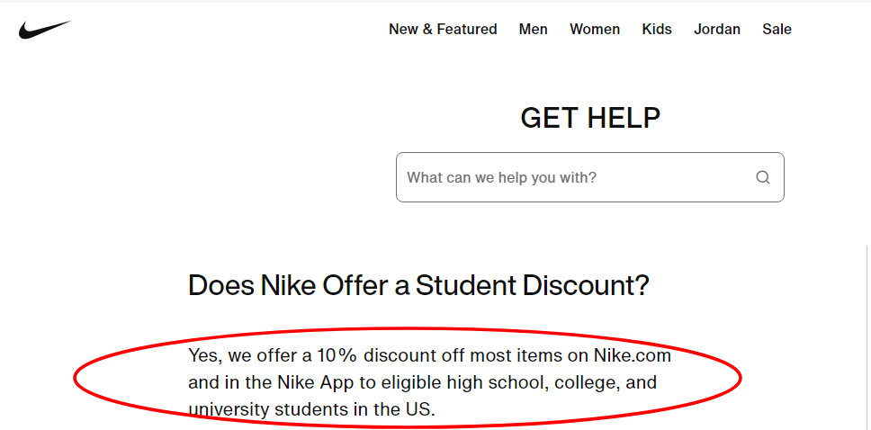 Nike college student discount hotsell